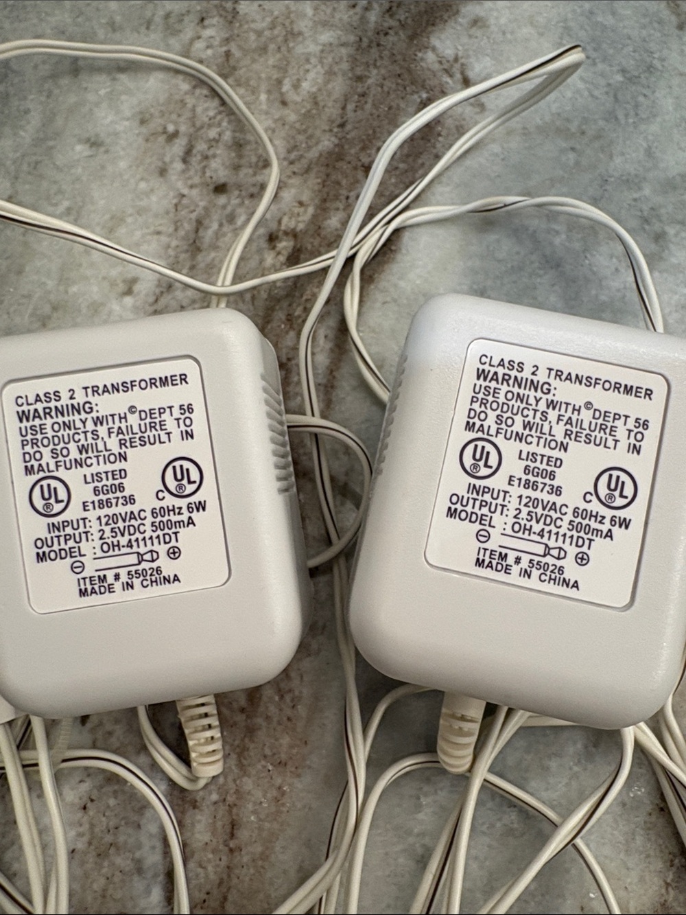 PAIR Department 56 Replacement Adapters AC/DC 2.5V DC 500mA w/3 Male Jacks - Picture 3 of 7